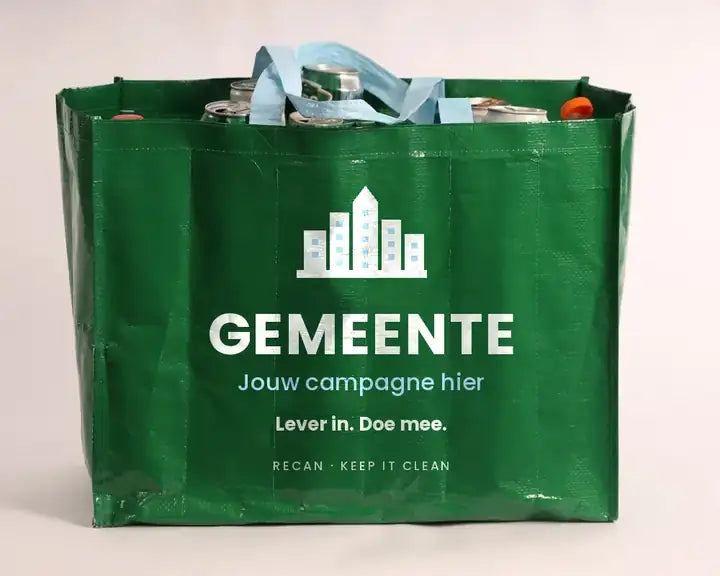 Impressie: Recan-statiegeldtas bedrukt voor een campagne van een gemeente